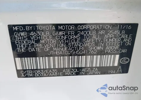2017 Lexus Is 200T from USA, damaged, VIN JTHBA1D25H5041762